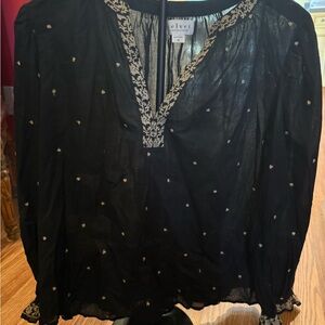 Velvet Black Tunic Top with Cream Embroidery
